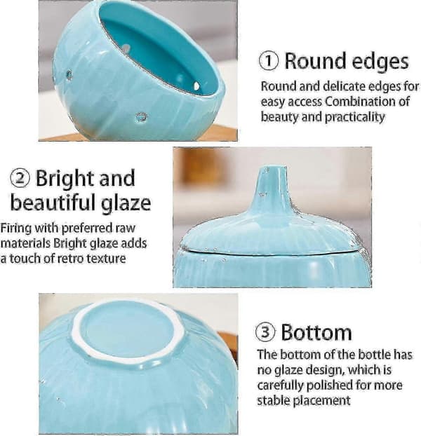 Ceramic Garlic Container with Lid, Ventilated Storage Jar for Ginger and Garlic Blue Blue