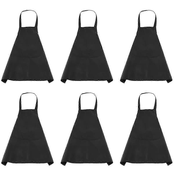 6-pack Black Kitchen Apron with 2 Pockets, Stain-Resistant Apron Suitable for Grilling, Kitchen Cooking, Baking, Restaurant