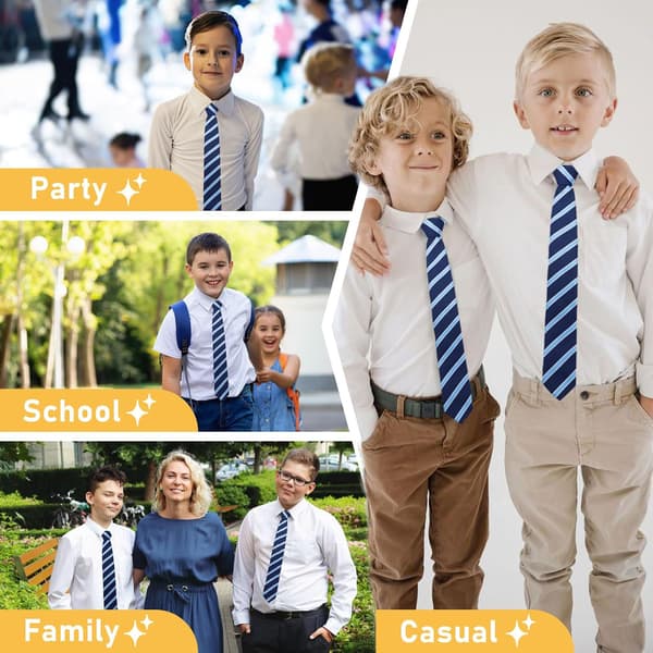 Slips til drenge, ensfarvede drenge-/pigeslips, slips til børnebryllup, dimission, skoleuniformer stribet marineblå - Stripe Navy Blue