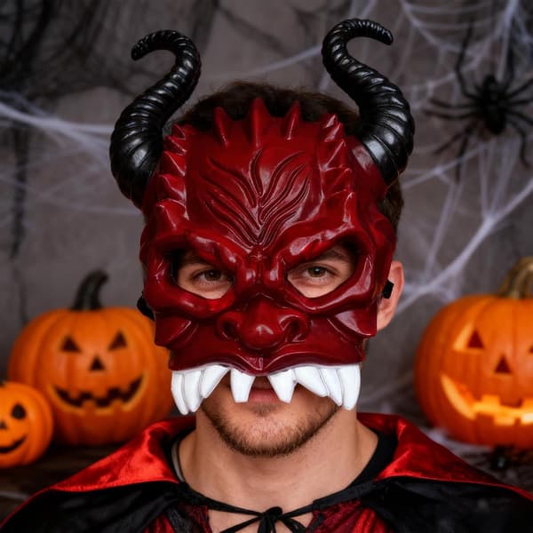 Halloweenmask med horn, halvmask, justerbar, ventilationshål -
