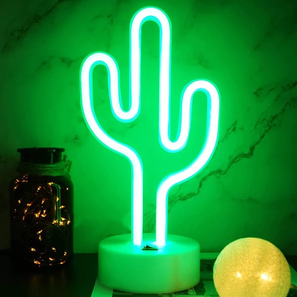 Kaktus Neonlys LED Kaktus Neonskilt, USB eller Batterilading