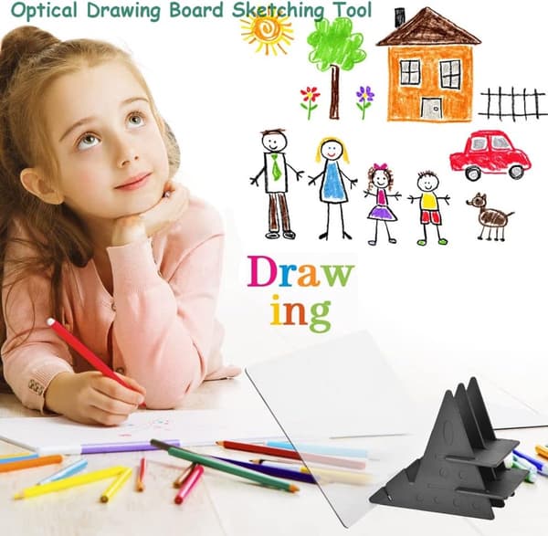 Optical Drawing Board, Tracing Plate with Transparent PC Lens Stand for Kids, Students, Sketching and Copying, 2-Pack Large 26x19cm Medium 20x13.5cm