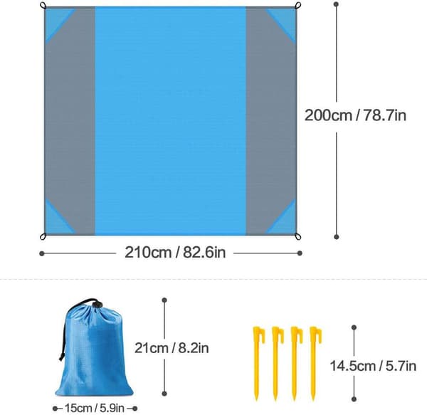 Sjeldent piknikteppe i perle i 200x210cm, mønster: Strand, blå