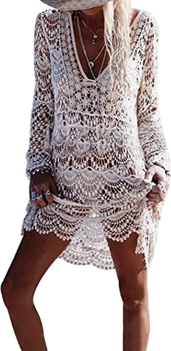 Boho flettet bikini-overtrækskjole lang - One Size