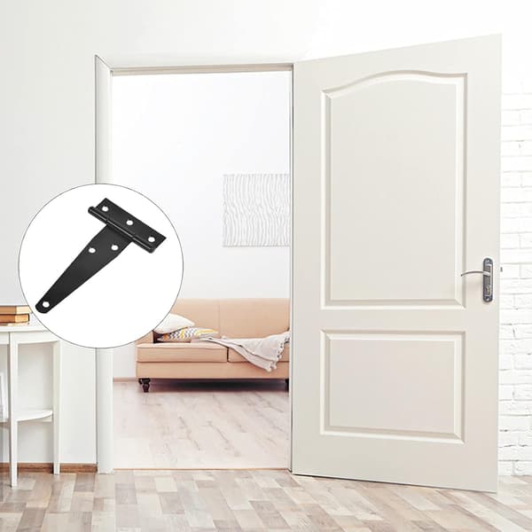 4 Pieces Black Door T-Hinges with Screws, 4 Inch T-Strap Hinges,