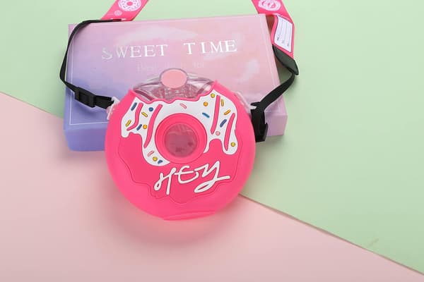 380 ml Donut Rosa Vattenflaska med Sugrör för Barn, BPA-fri & Lätt