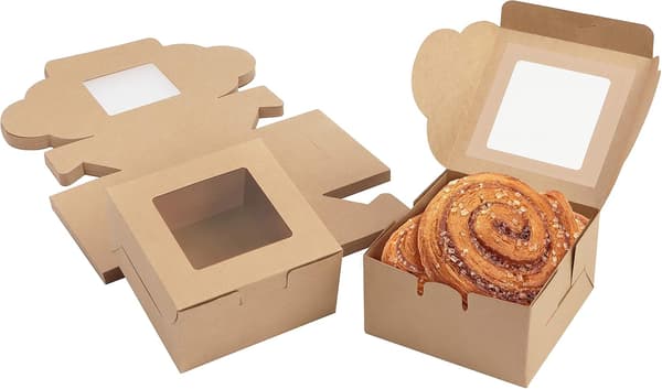 Brown Kraft Paper Boxes with Transparent Window (50-pack) - Cake Box