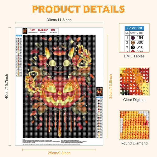 30*40cm 5D Halloween Diamantmaling, Græskar Fuld Diamantmaling