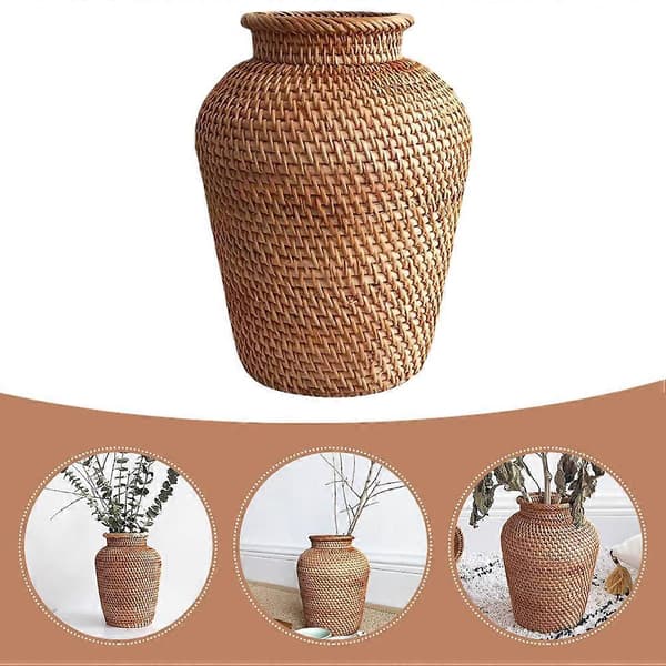 Blomsterarrangement Vase Rattan Vævet Blomsterkurv Hjem Dekorativ Vase