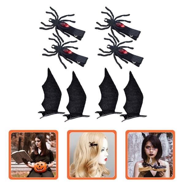 Hårklemme med edderkopprint Halloweenfest 4 par sort -