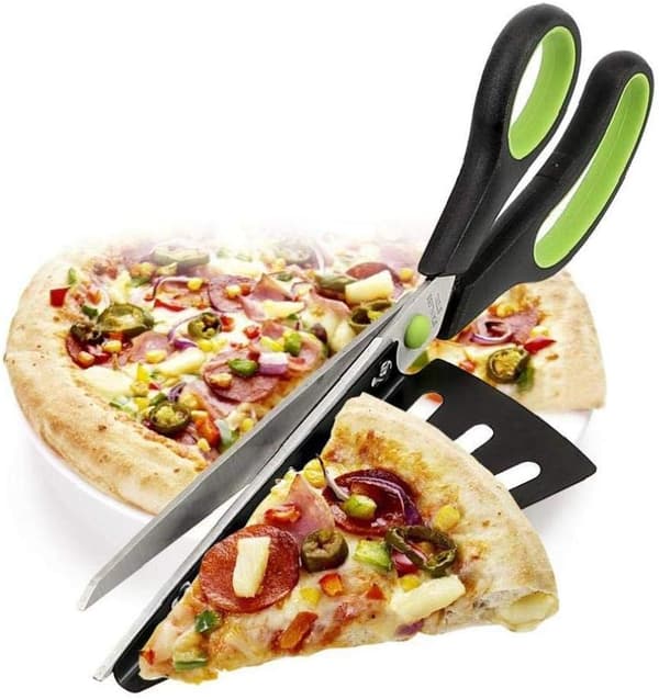 Pizzasaks, køkkensaks i rustfrit stål med aftagelig pizzaspade