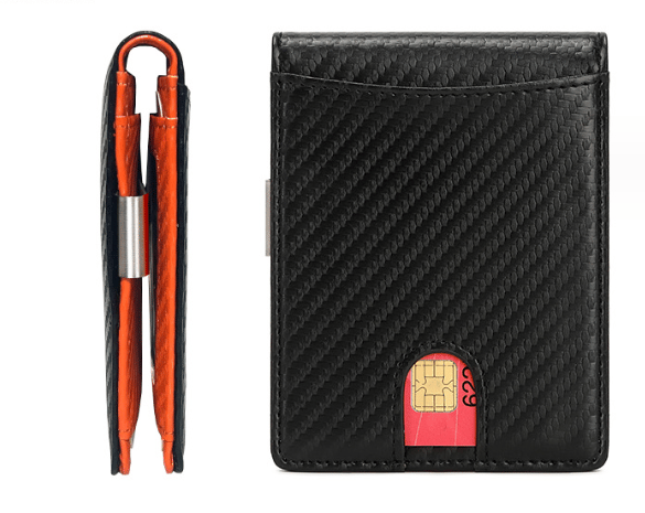 Carbon Fiber Black with Orange, Foldable Leather Wallet for Men, 10