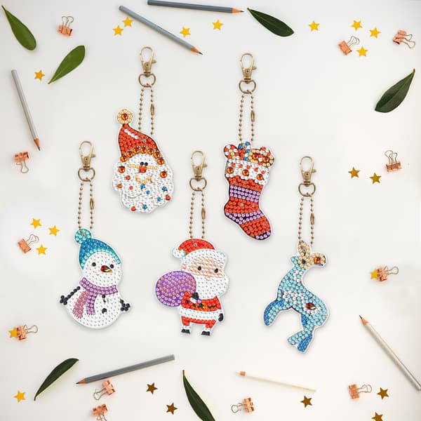#5-pack DIY Diamantmålning Nyckelringar till Jul#_tfrf