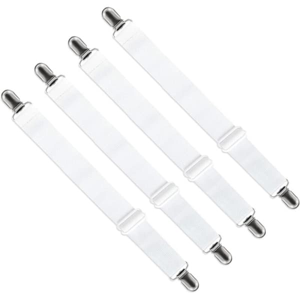 Adjustable Sheet Straps (65 cm to 200 cm), Adjustable Strap for Sheets, Sofa, Ironing Board Cover (White, 4-Pack)