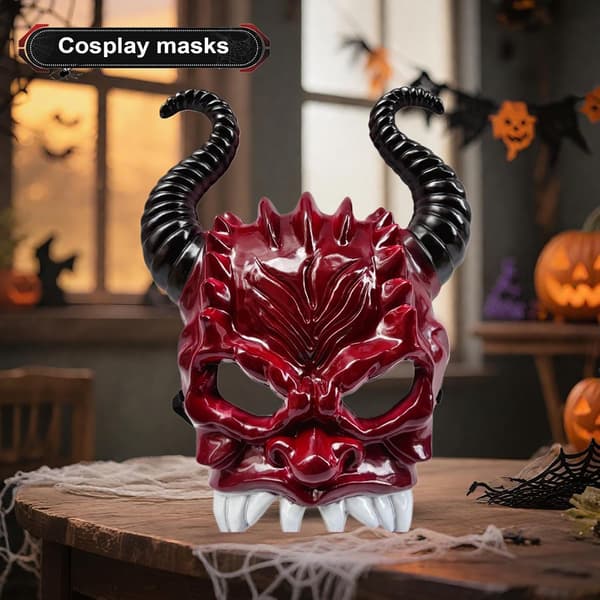 Halloweenmask med horn, halvmask, justerbar, ventilationshål -