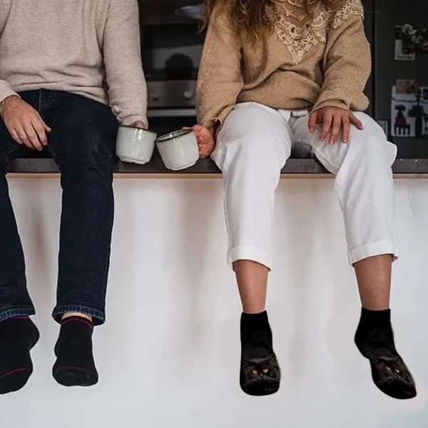 8 par kattestrømper, unisex ankelstrømper 3D-trykte mannskapsstrømper