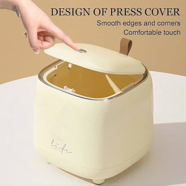 Table Bin, Mini Desk Bin, Small Dustbin with Lid Light Yellow for Dressing Table, Office, Room, Car