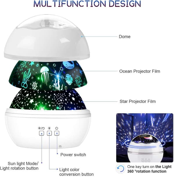 LED Star Projector Night Light Galaxy Projector for Room Lighting Projector for Bedroom Bedside Lamp 8 Lighting Modes Adjustable Brightness 360° Rotation
