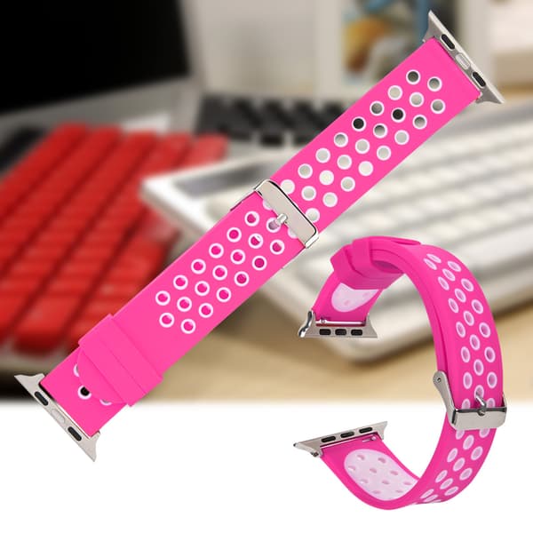 Slitesterkt silikonarmbånd til klokke (fluorescerende rosa + hvit)