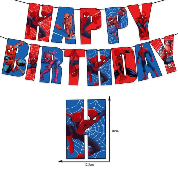 Spider-Man bursdagsbanner, vimpel, ballonger, festdekorasjoner