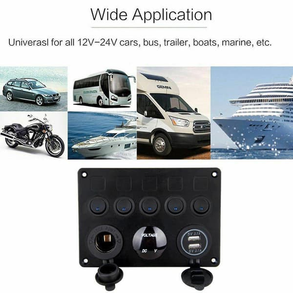 5-posisjons vippebryter marinebåt på/av-vippebryterpanel med digital voltmeter