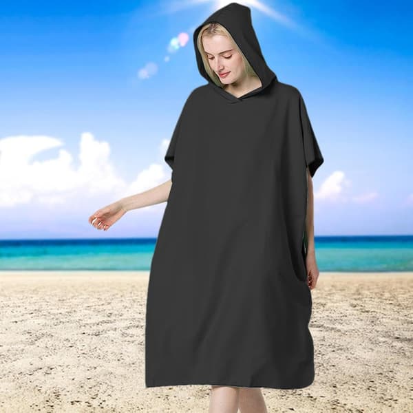 Badehåndkleponcho, badekåpe med hette, badehåndkle i svart - Schwarz