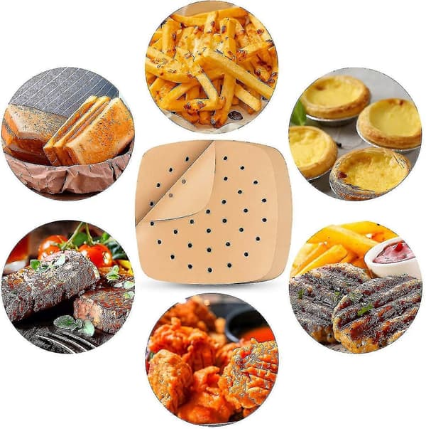 Bakepapir for Airfryer, 200 stk. firkantede bakepapir, 8,5 tommer perforerte bakepapir
