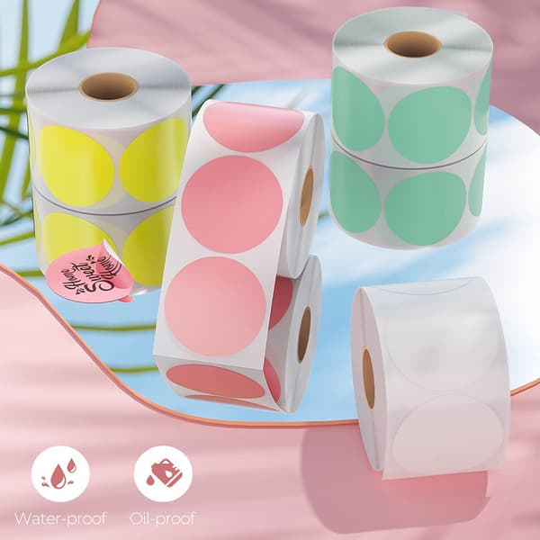 Set med 2 rosa runda termiska etiketter, rosa