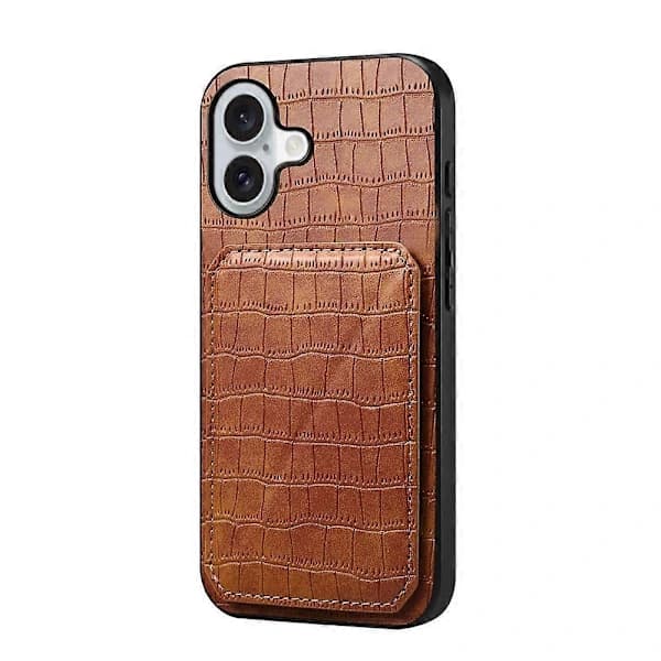 Compatible Case for iPhone 17 with Card Holder Leather + PC + TPU Crocodile Textured Back Cover Brown