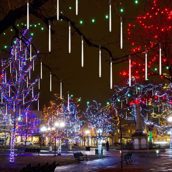 Outdoor Christmas String Lights 30cm 10 Tubes 240 LED Meteor Shower Lights Waterproof IP44 String Lights, Cool White