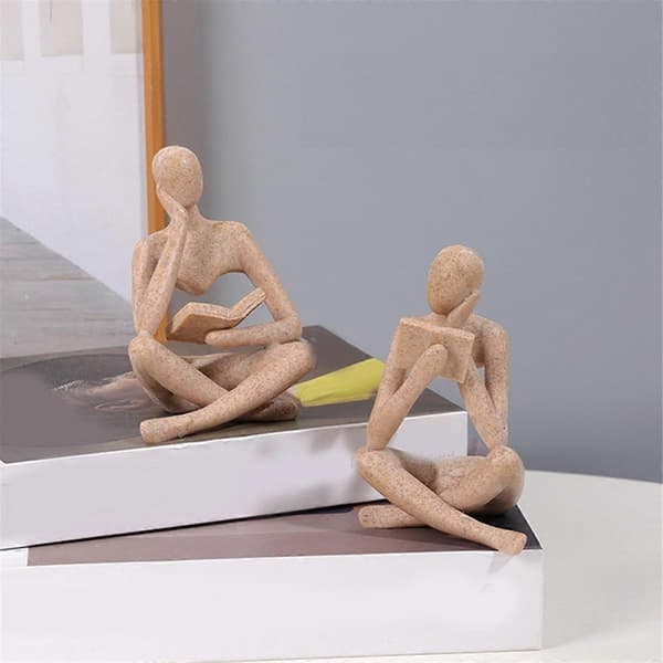 Thinker Sculptures, Sandstone Thinker Resin Statue Reading Ornament, Thinker Sculpture Decoration, Modern Book Decor B