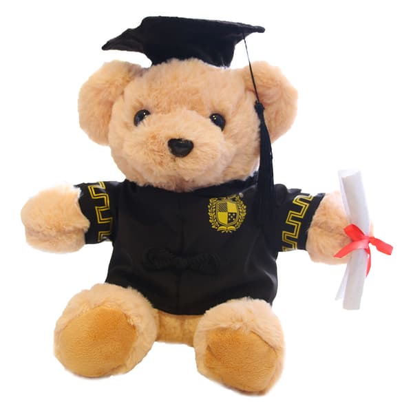 Bamse med briller - 25 cm, diplom og studenterhue - Plys