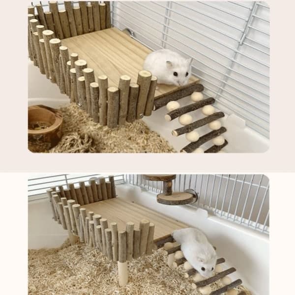 Natural Wood Hamster Track Platform Activity Playground Cage Decoration for Small Animals B