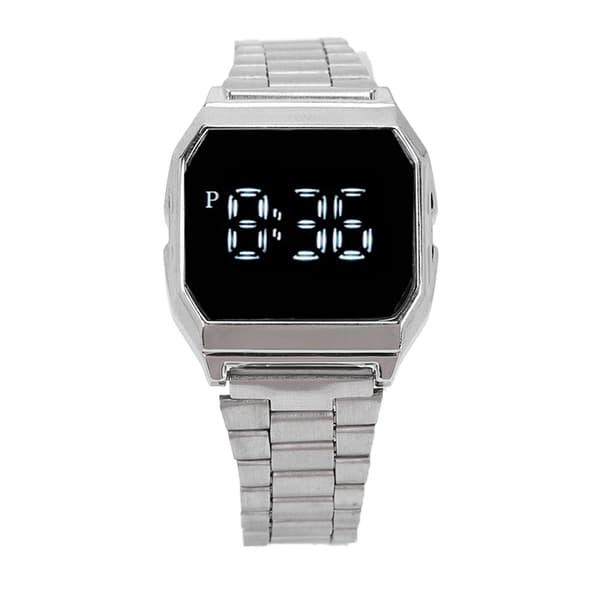 LED Watch for Student Tetragonum Digital Sports Watch with Folding Clasp Alarm Timing Night Light Function for Daily Use Silver