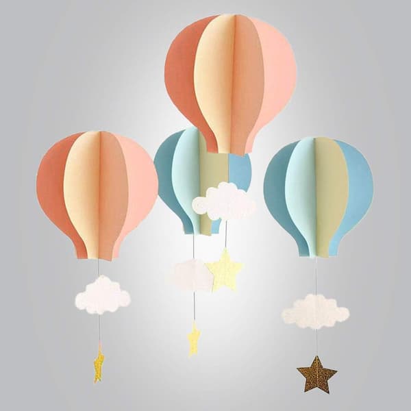4 stk. Børnehave Vindue Hængende 3D Papir Luftballon Sky D