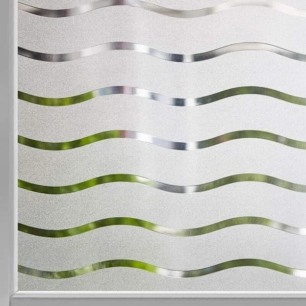Frosted Window Film Privacy Anti-UV, Non-Adhesive Electrostatic Glass Sticker, Wave Pattern, 60x200cm, for Home Office Kitchen