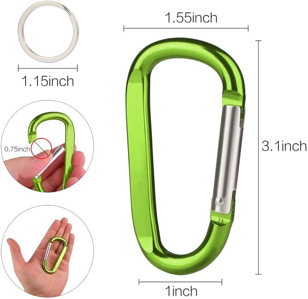 10-pack karbinhakar, 3,2 \" aluminium karbinhake nyckelring D