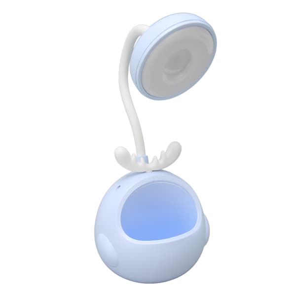 LED Table Lamp Flexible Hose Foldable Desk Lamp with Pen Holder USB Charging Cartoon Night Light Blue