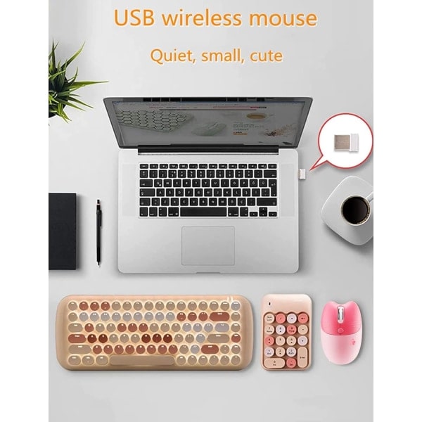 Trådløs mus Sød computermus 1600 DPI Lavt støjniveau Bærbar USB-mus Trådløs mus til PC Bærbar computer Notebook MacBook Pigegave (Pink)