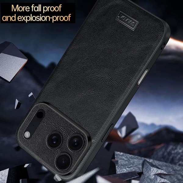 Case for iPhone 17 Pro, Slim PU Leather Protective Case with Full Camera Protection, Anti-Fingerprint, Black