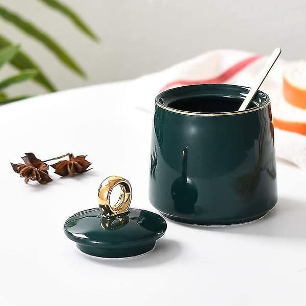Dispenser Salt Container Ceramic Sugar Jar With Lid And Spoon (FMY)