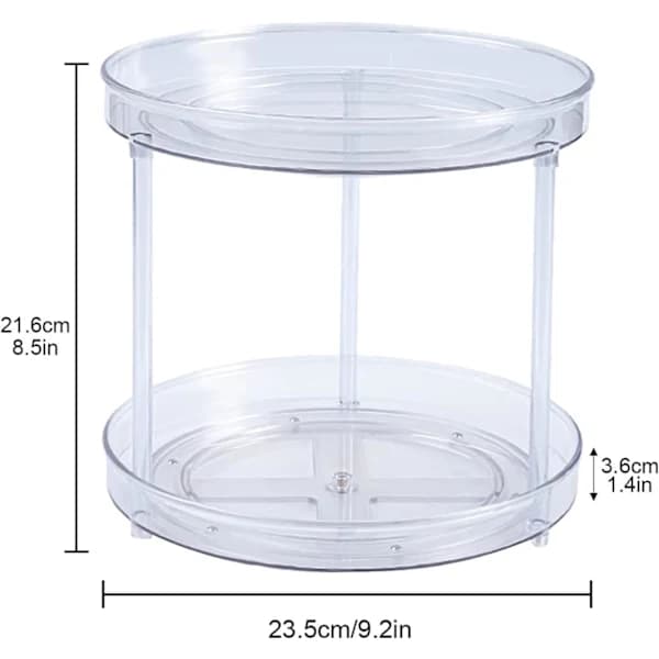 Organizer, Multifunktionel Krydderihylde Roterende Krydderistativ til Køkkenopbevaring, Roterende Krydderiholder, Transparent, 23,5 cm (Medium)