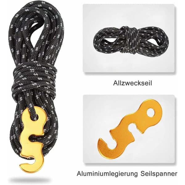 longziming 4-pak reflekterende bungee-snore med strammere, 4 m, diameter: 3 mm, rivefast, til teltmarkise