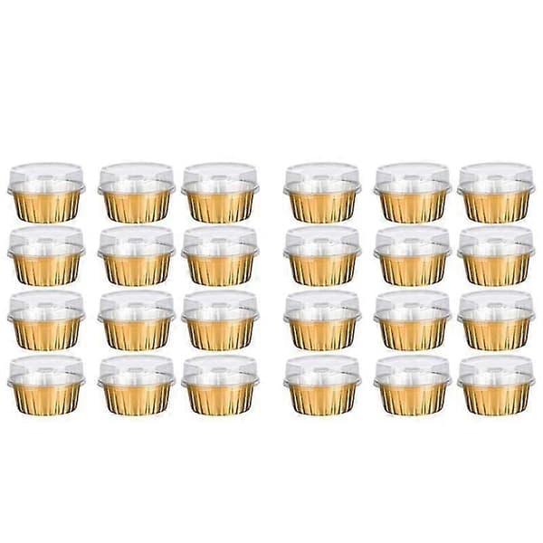 Dessert Bowls with Lids, 100-Pack Gold Aluminum Foil Baking Cups