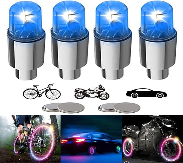 (Blå) 4-pack cykel- och motorcykelhjulsljusventil dammskydd bil LED