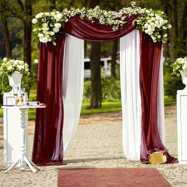 1-pack 75x550 cm elastiska chiffongdraperingar för bröllopsdekoration, bakgrund, vinröd gasgardin