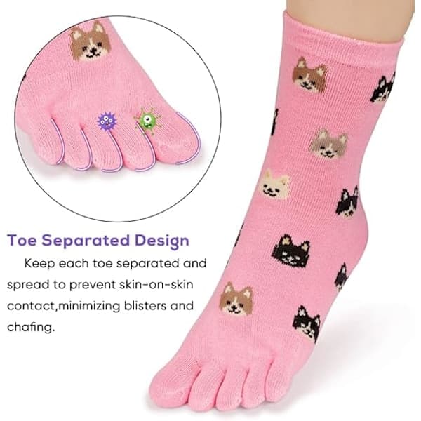 Toe Socks Cotton Crew Five Finger Socks Running Athletic for Men Women 5-Pack