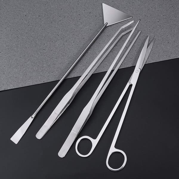 4 Pcs Stainless Steel Aquarium Tools Tweezers Scissors Spatula