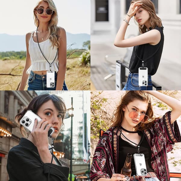 Phone Neck Strap with 2 Durable Black Tabs and 1.2m Adjustable Strap, Compatible with All Smartphones and Most Cases, Black