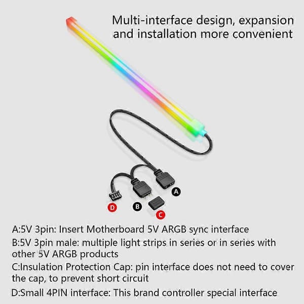 ARGB LED-strip ARGB PC-kabinet LED-lysskinne 5V 3PINx2+4PIN Stationært computerkabinet